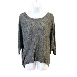 Eileen Fisher Linen Gray Slouchy Sweater Top Dolman Sleeves Size Medium